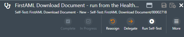 Self-test item ribbon with the Run Self-Test button next to Reassign and Delegate.